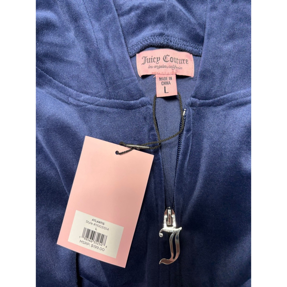 NWT Juicy Couture OG Bling Atlantis Navy Velour Jacket & Pants Tracksuit Size L - Picture 9 of 11